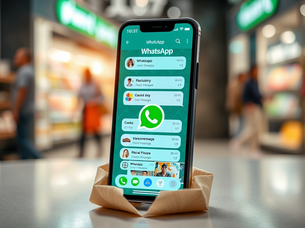 whatsapp marketing - phone showing whatsapp ads and text